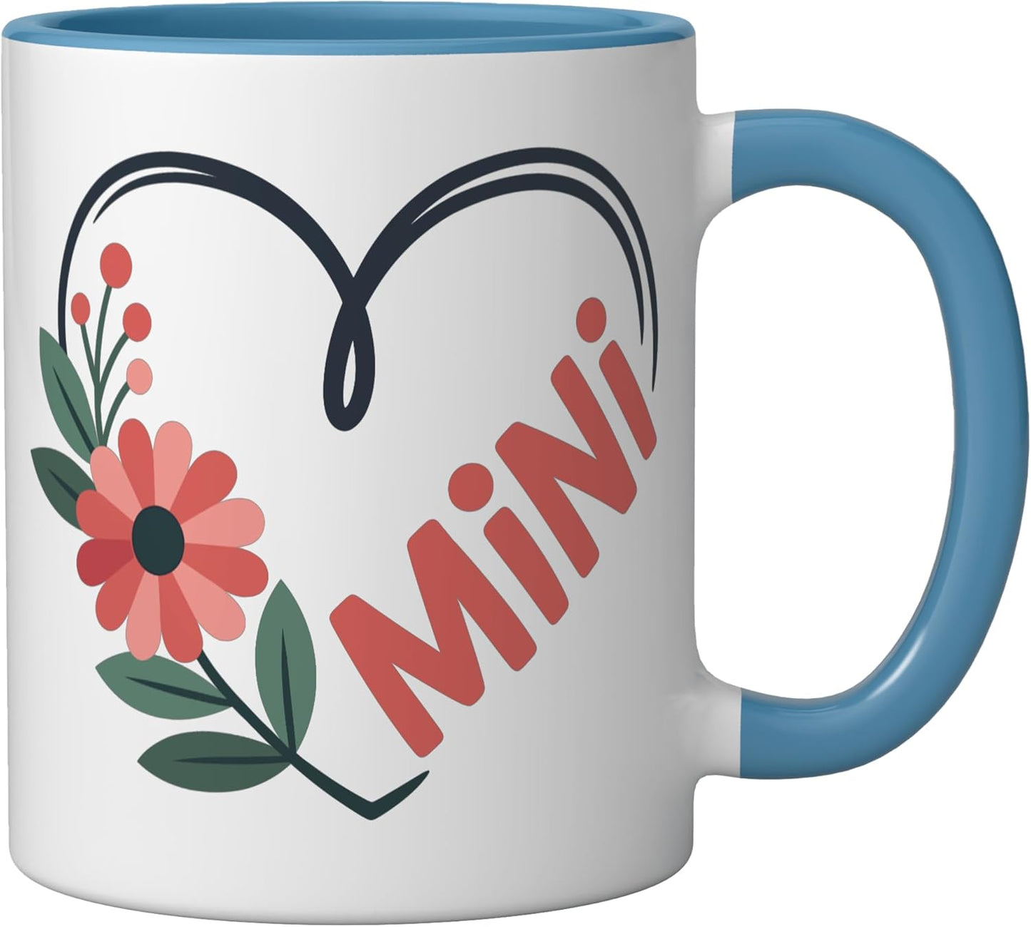 Taza cerámica madre hija con corazón floral azul/blanco