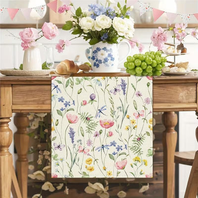 Camino de mesa floral de libélula y mariposa 13 x 36 pulgadas