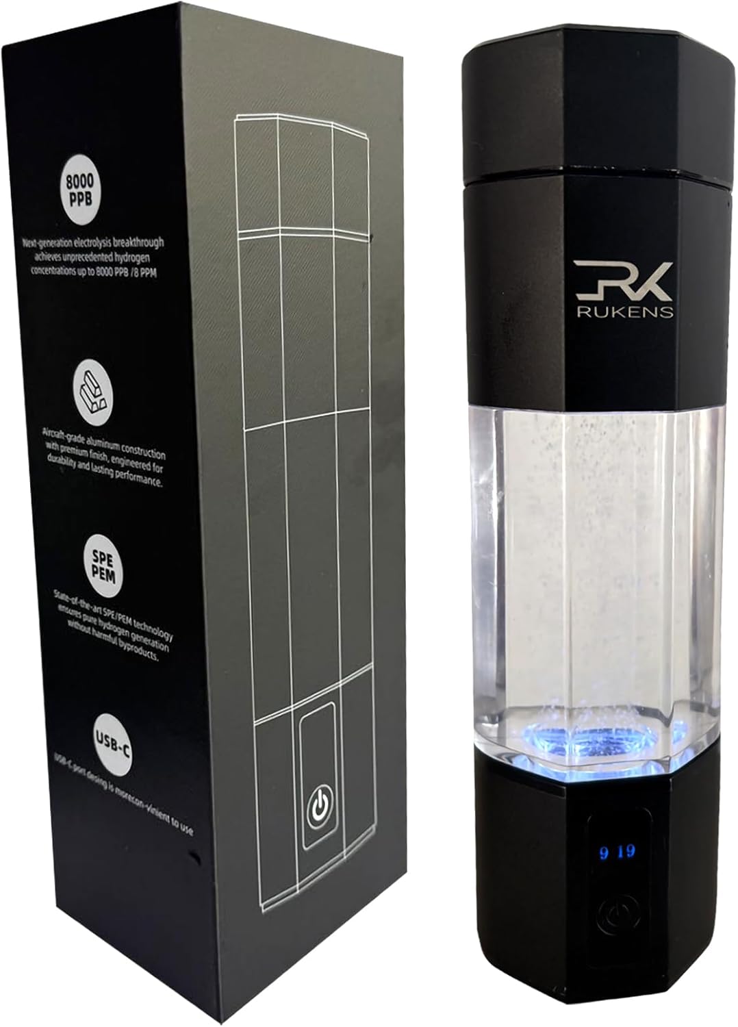 Botella hidrógeno generador 8000ppb tecnologia SPE/PEM