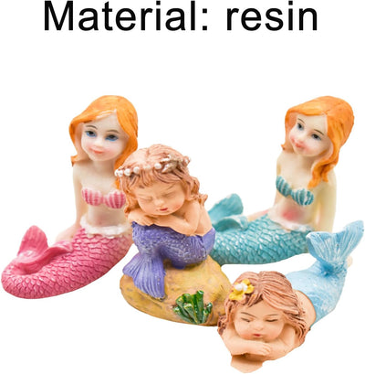 4 figuras sirena resina 1.4pulg decoración terrario