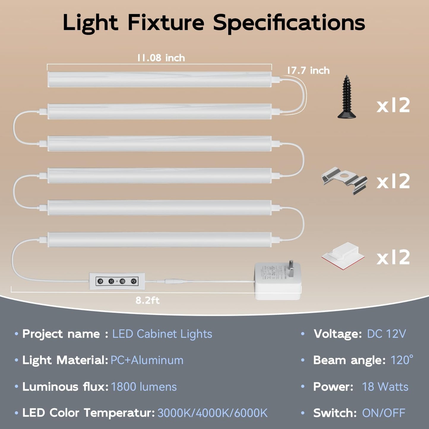 Barra luz LED 1800lm 3temp color 6pzas