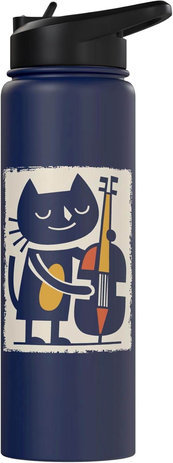 Botella agua acero inox aislada arte gato jazz