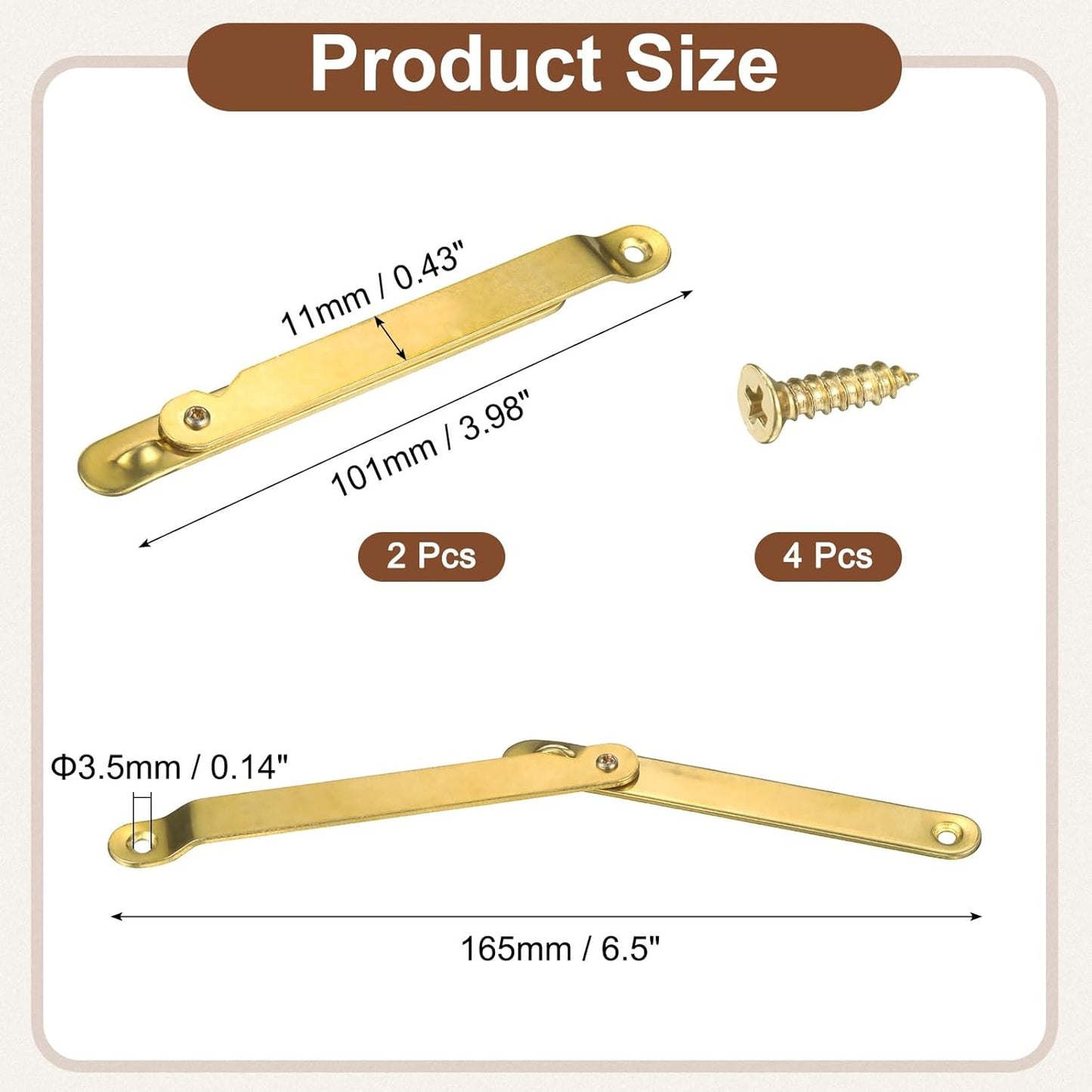 Soportes para tapa plegables de bronce 4x0.4 pulg