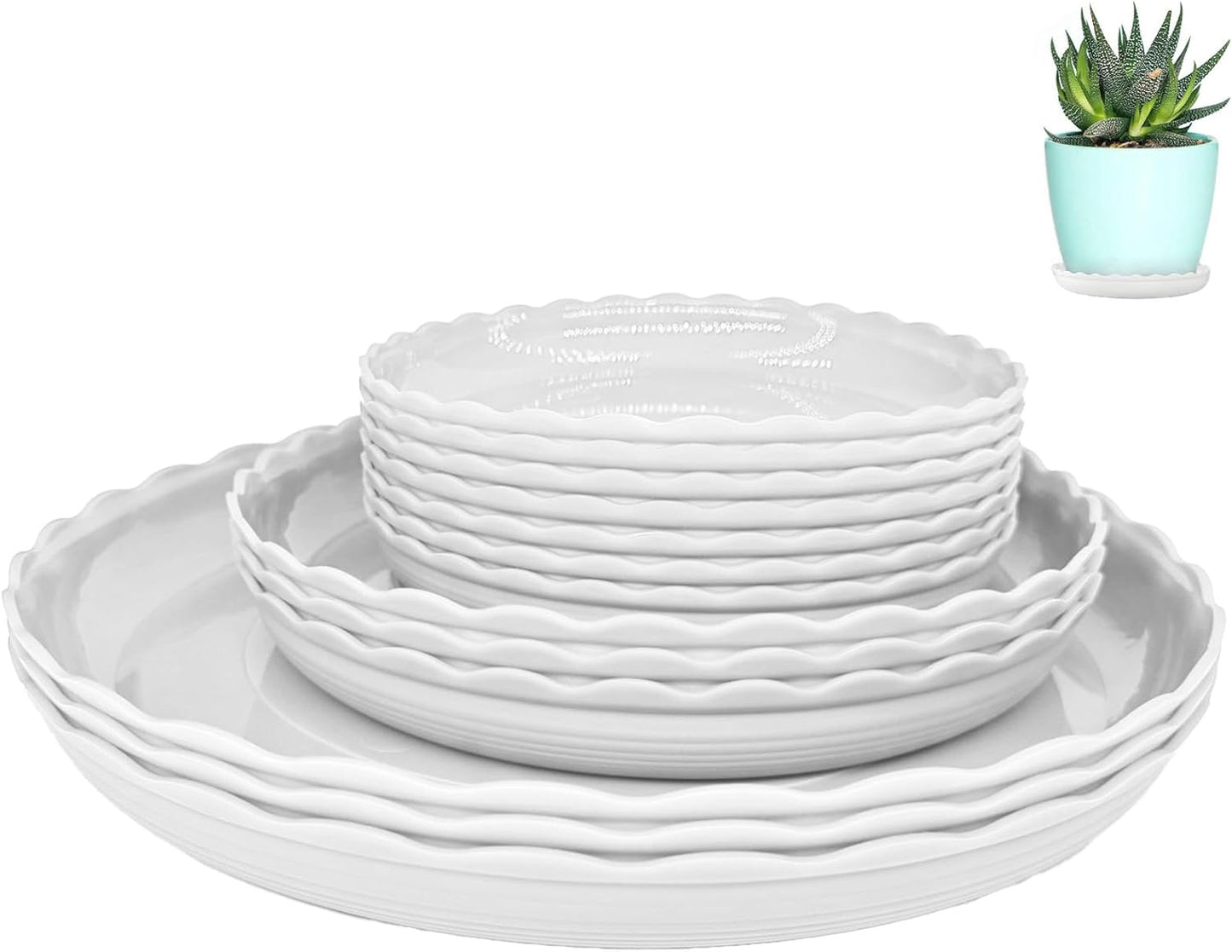 Set 13 Pzas Bandejas Plástico Blanco para Plantas 6-10pulg