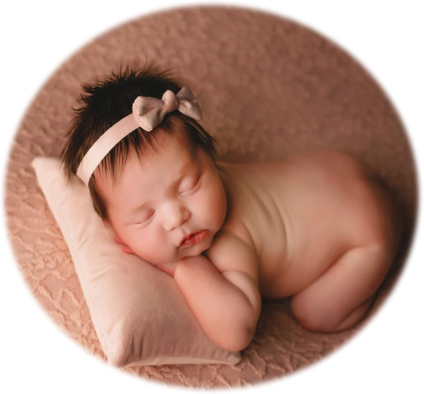 Almohada terciopelo diadema para posar bebé rosa