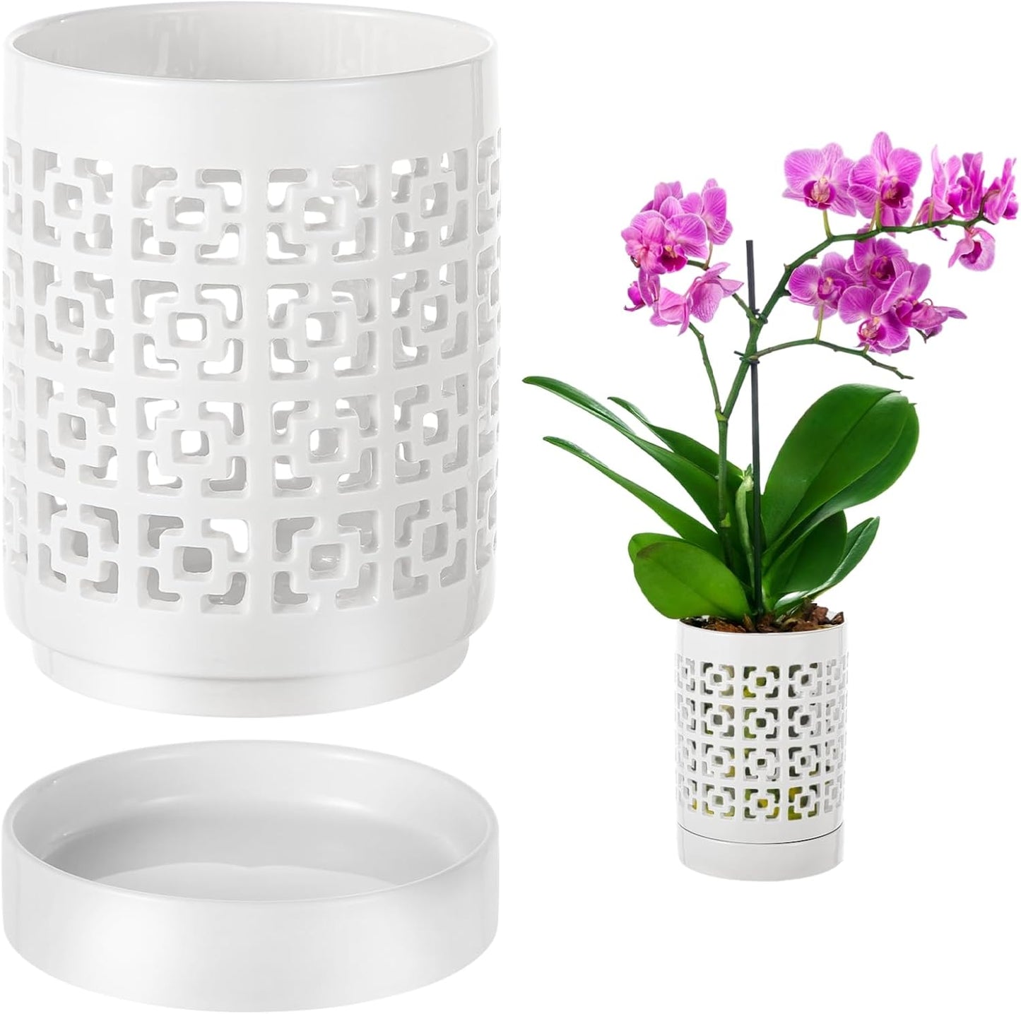 Maceta cerámica orquídeas con bandeja transpirable interior