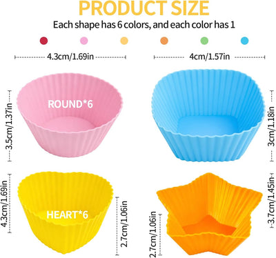 24 unidades de soportes para cupcakes de silicona reutilizables en 4 estilos multicolores