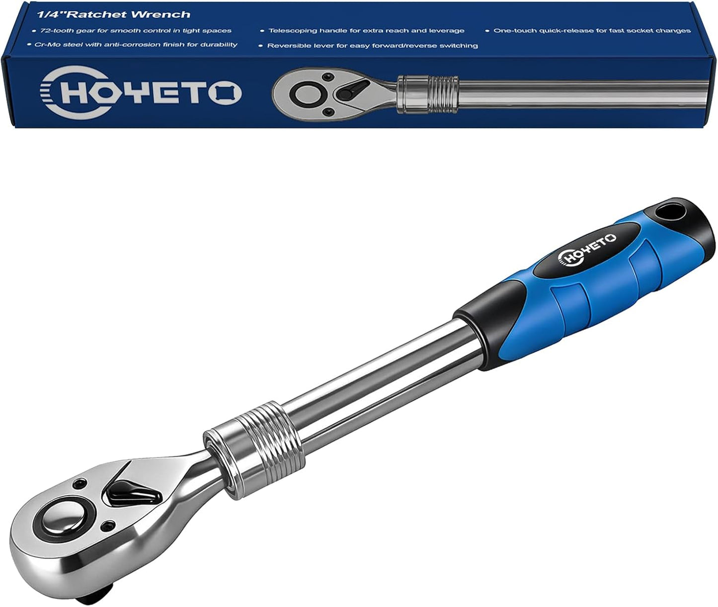 Trinquete extensible 1/4 pulg compuesto cromo 72 dientes
