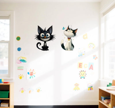 Adhesivo de pared gato con mariposa para niños 11.8x11.8in