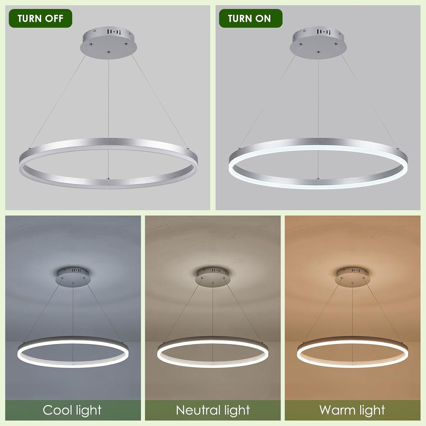 Lámpara colgante anillo LED 23.6pulg plateada regulable