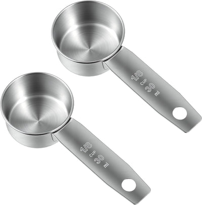 2 Tazas Medidoras 1/8 Taza y Cuchara Acero Inox