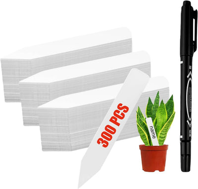 300 Etiquetas Plástico 4pulg para Plantas Jardín con Bolígrafo