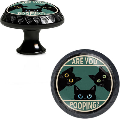 Pack 4 Pomos Gabinete Diseño Gato Negro Cajones Redondos Acrílico