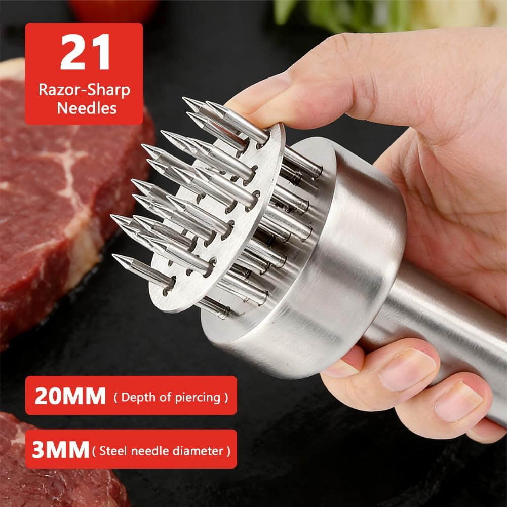 Herramienta ablandadora de carne de acero inoxidable con 21 agujas