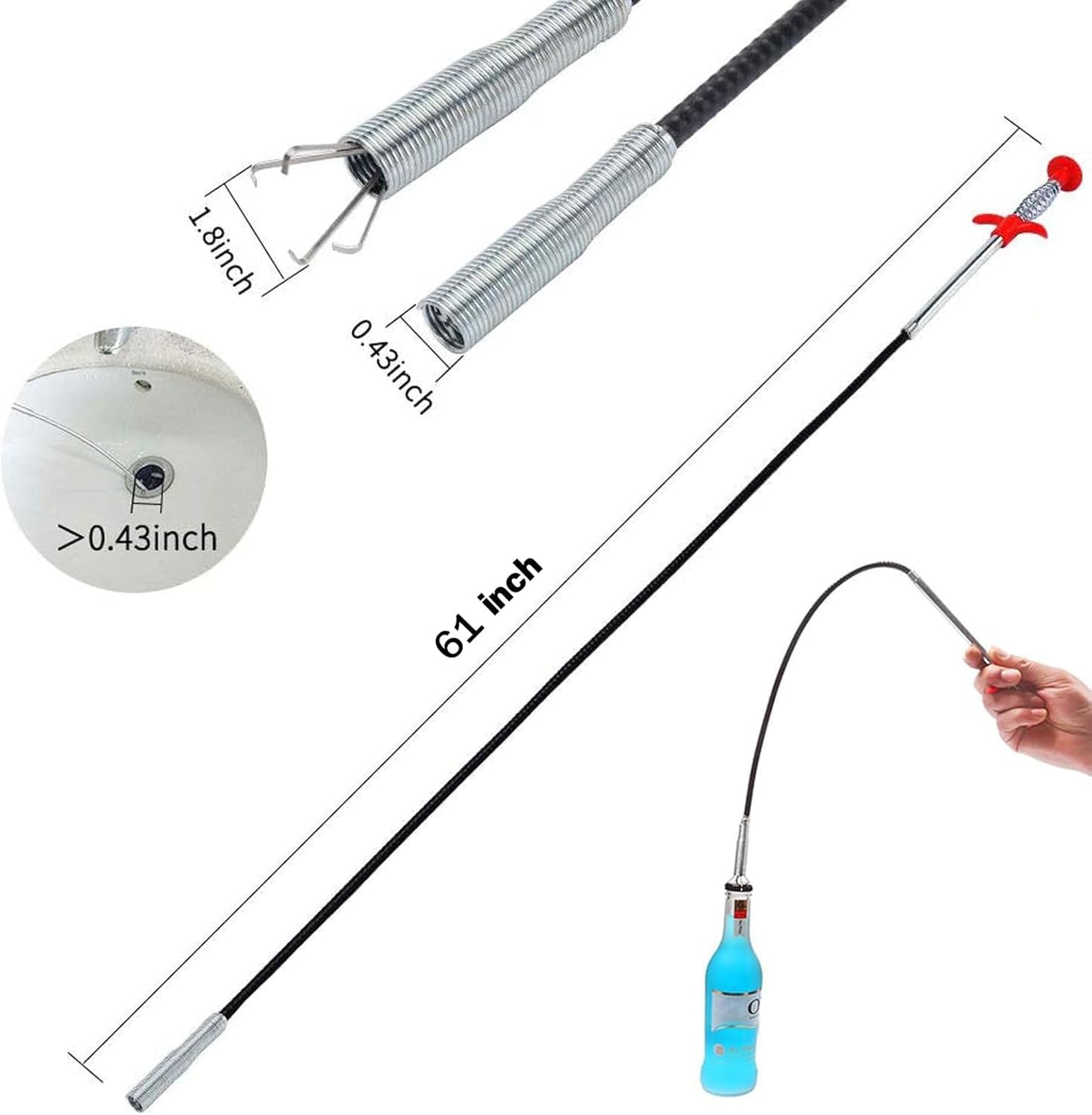 Serpiente drenaje 61pulg con gancho para fregadero cocina ducha