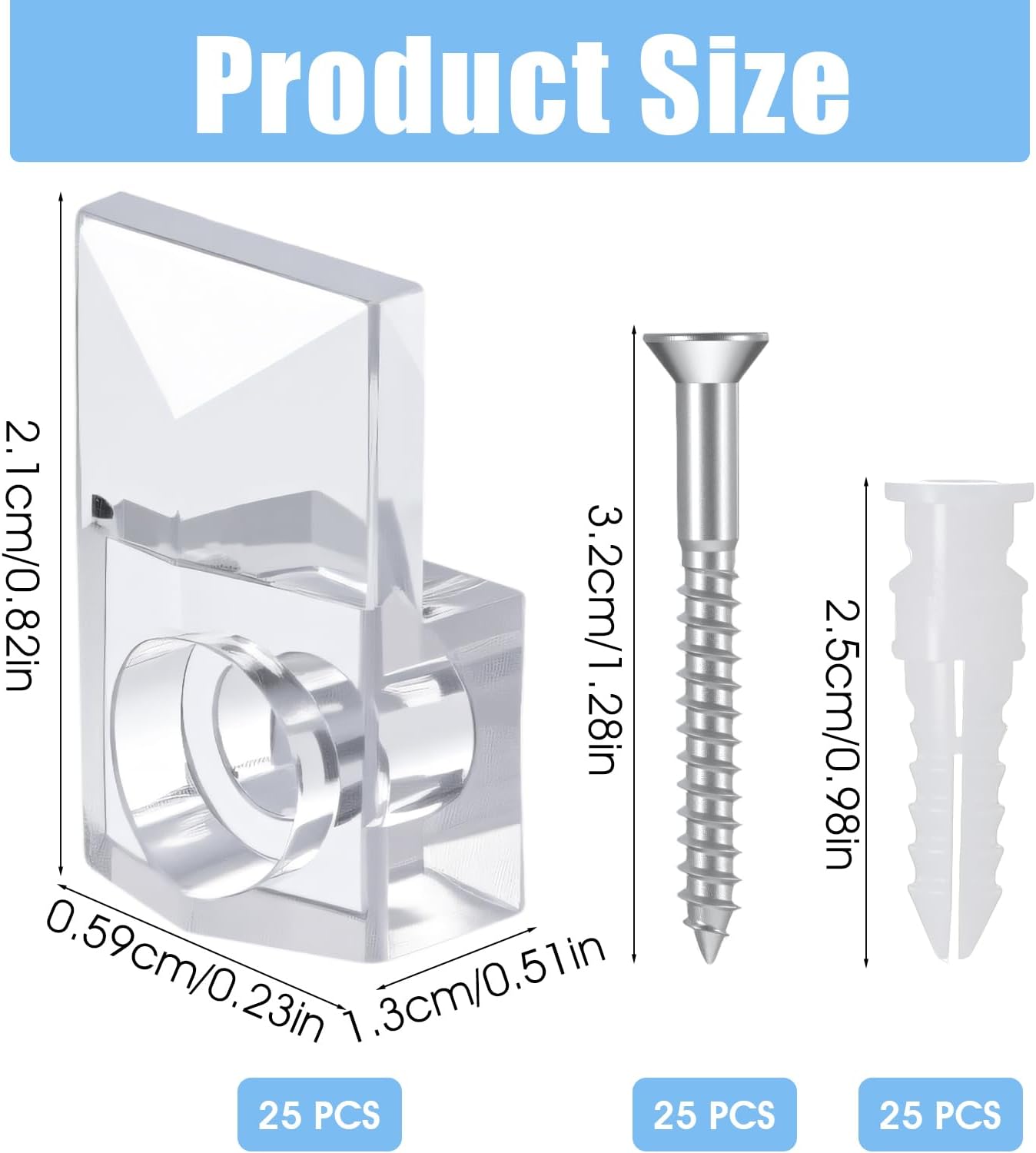 25 Clips Soporte Espejo Plástico Transparente para Pared