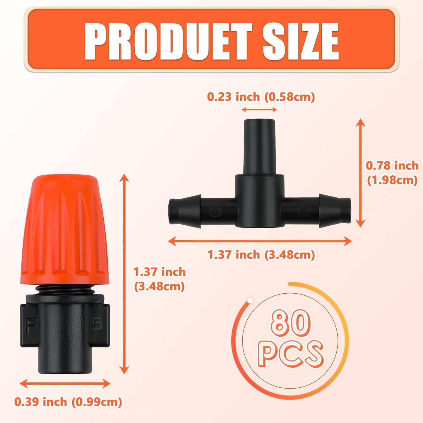 80 Goteros Riego Ajustable 1/4pulg Conector T 3 Vías Jardín