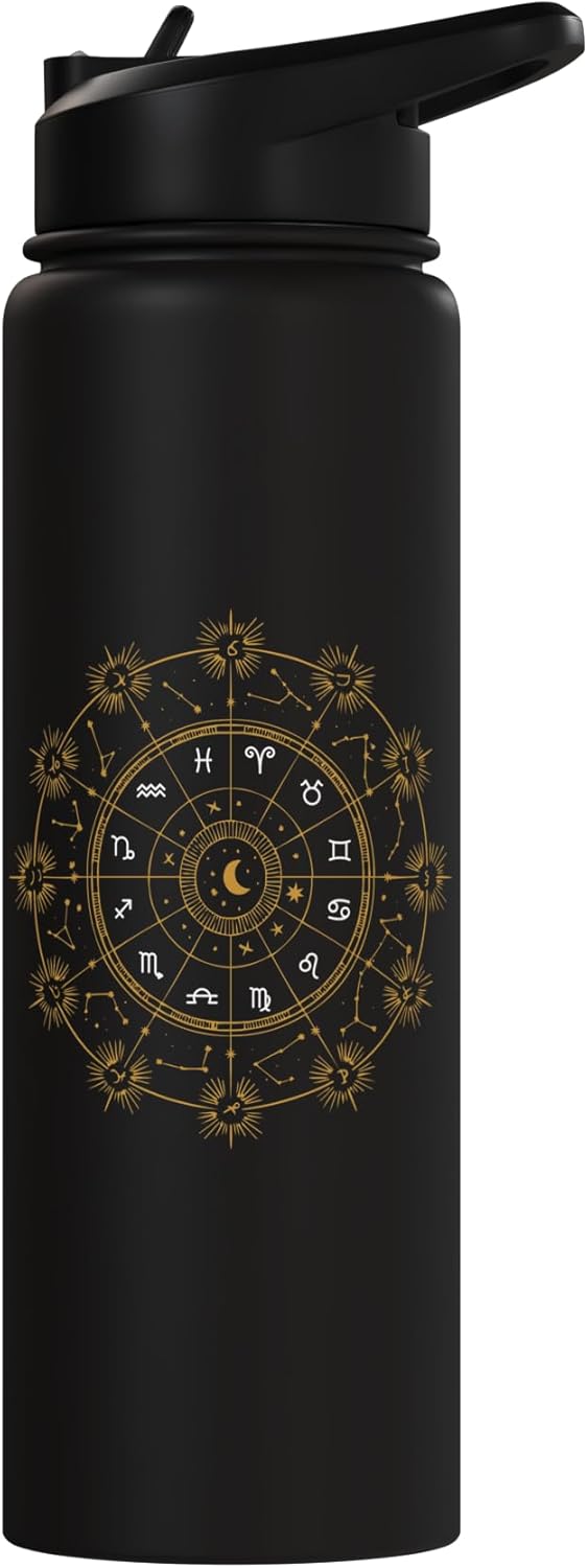 Botella de agua acero inoxidable aislada signo zodiacal