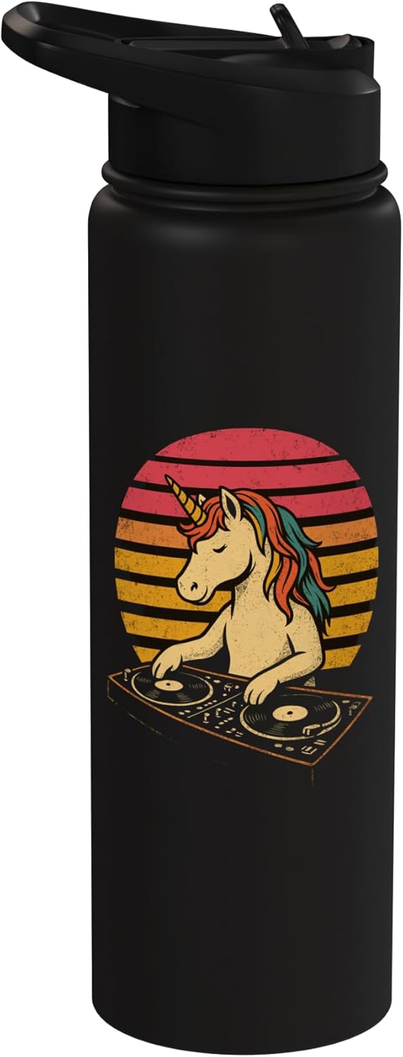 Bottella de agua aislada DJ unicorn retro stainless sin BPA