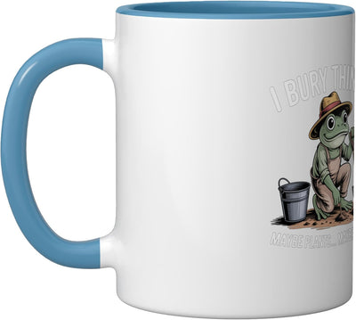 Taza Cerámica Jardinería Rana Humorística Azul/Blanco