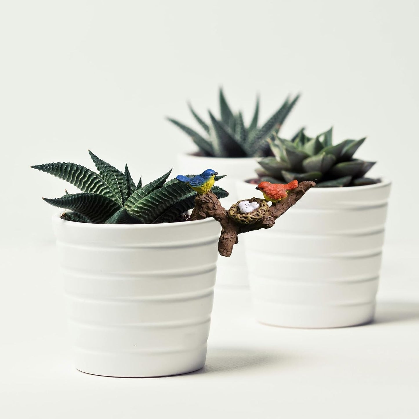 2 figuras brida resina nido pájaro decoración macetas cactus
