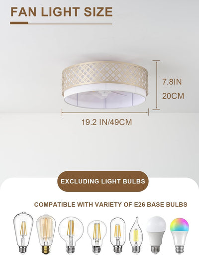 Ventilador techo perfil bajo 20pulg dorado con luz control remoto