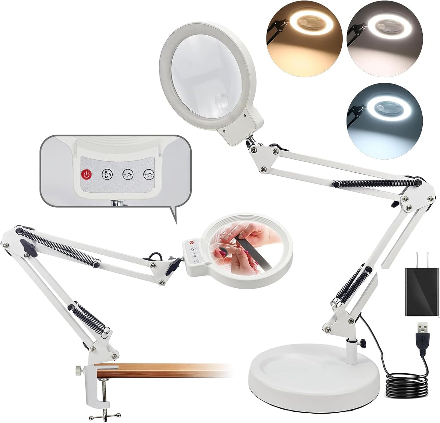 Lupa 10X/20X LED con soporte 3 colores ajustable
