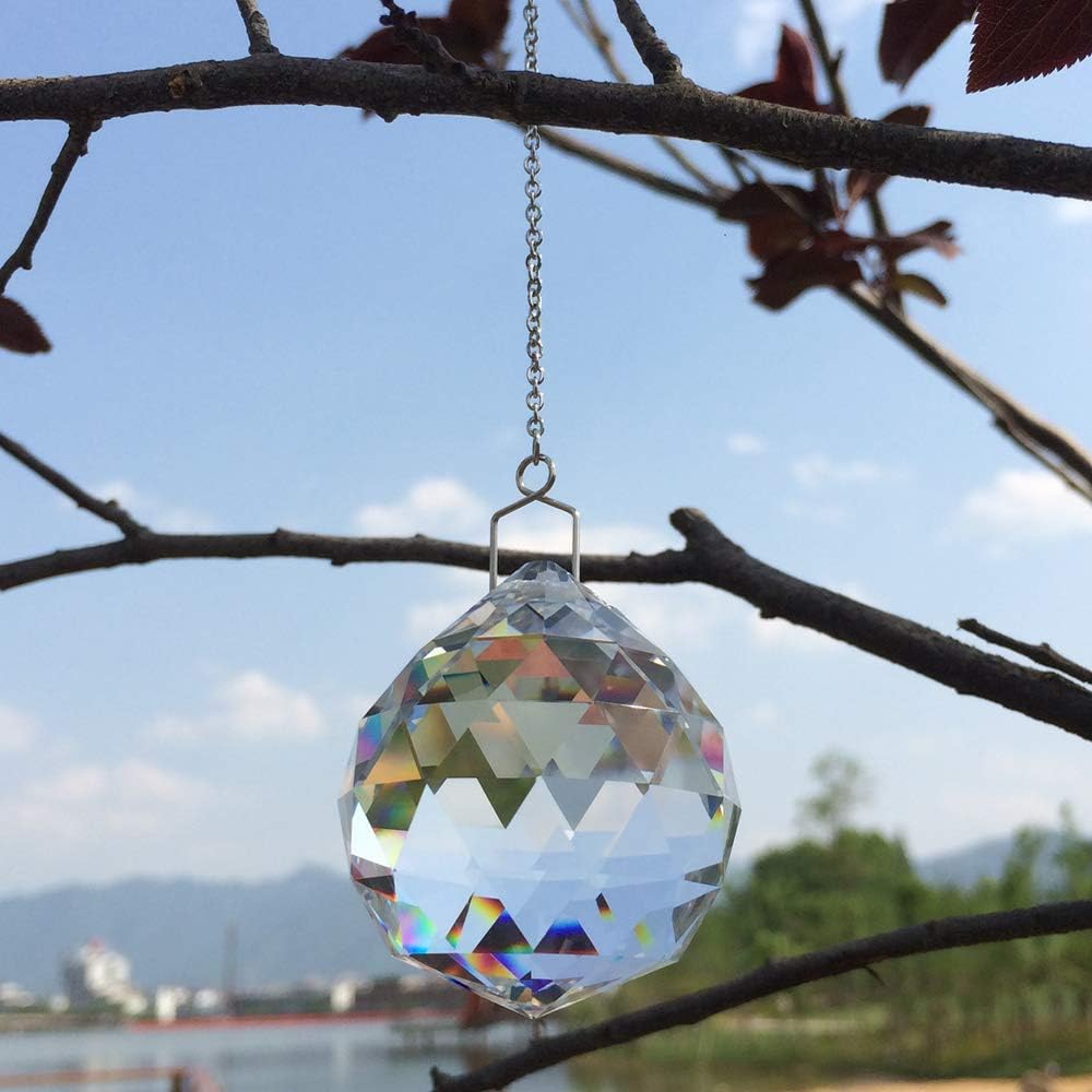 Atrapasoles bola cristal prisma arco iris con cadena 1.575pulg 2uds