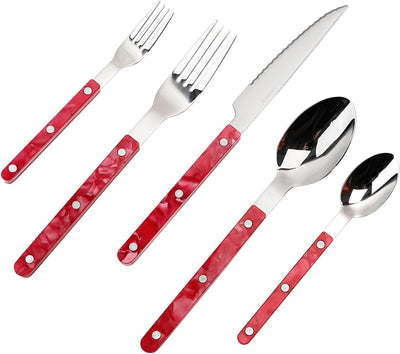 Set 20 Pzas Cubiertos Acero Inox Mango Resina Rojo