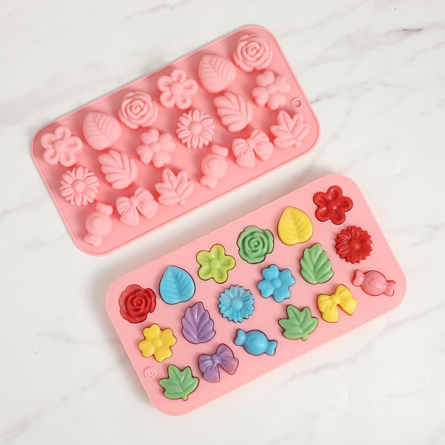 2 Moldes Silicona Dulces Florales Chocolate Hielo Postres