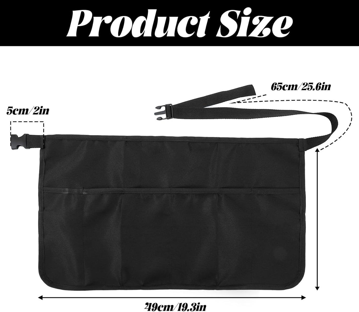 Delantal negro camarera con hebilla 4 bolsillos impermeable