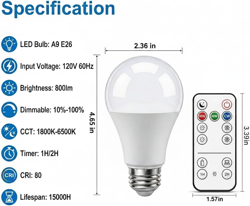 Bombillas ámbar con control remoto E26 regulable 1800K-6500K