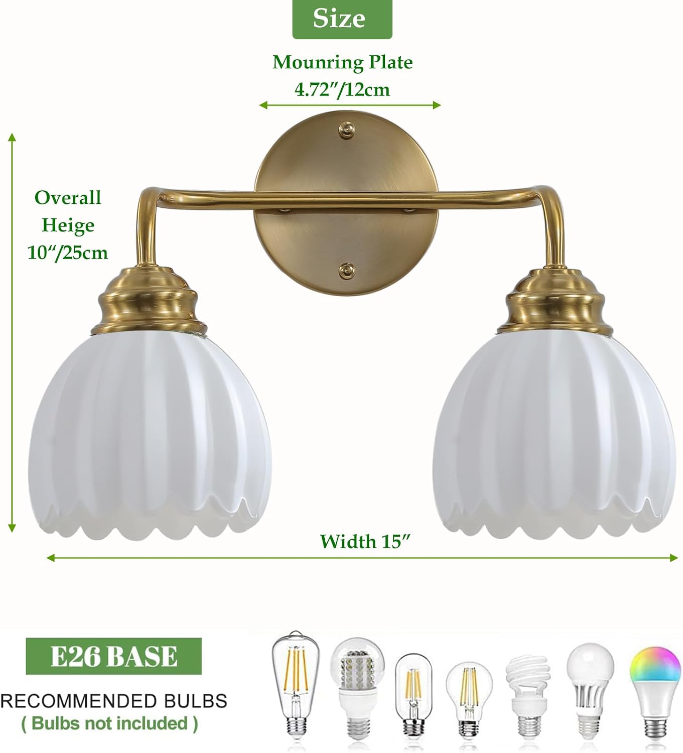 2 Lámparas baño vintage luz dorada acabado latón