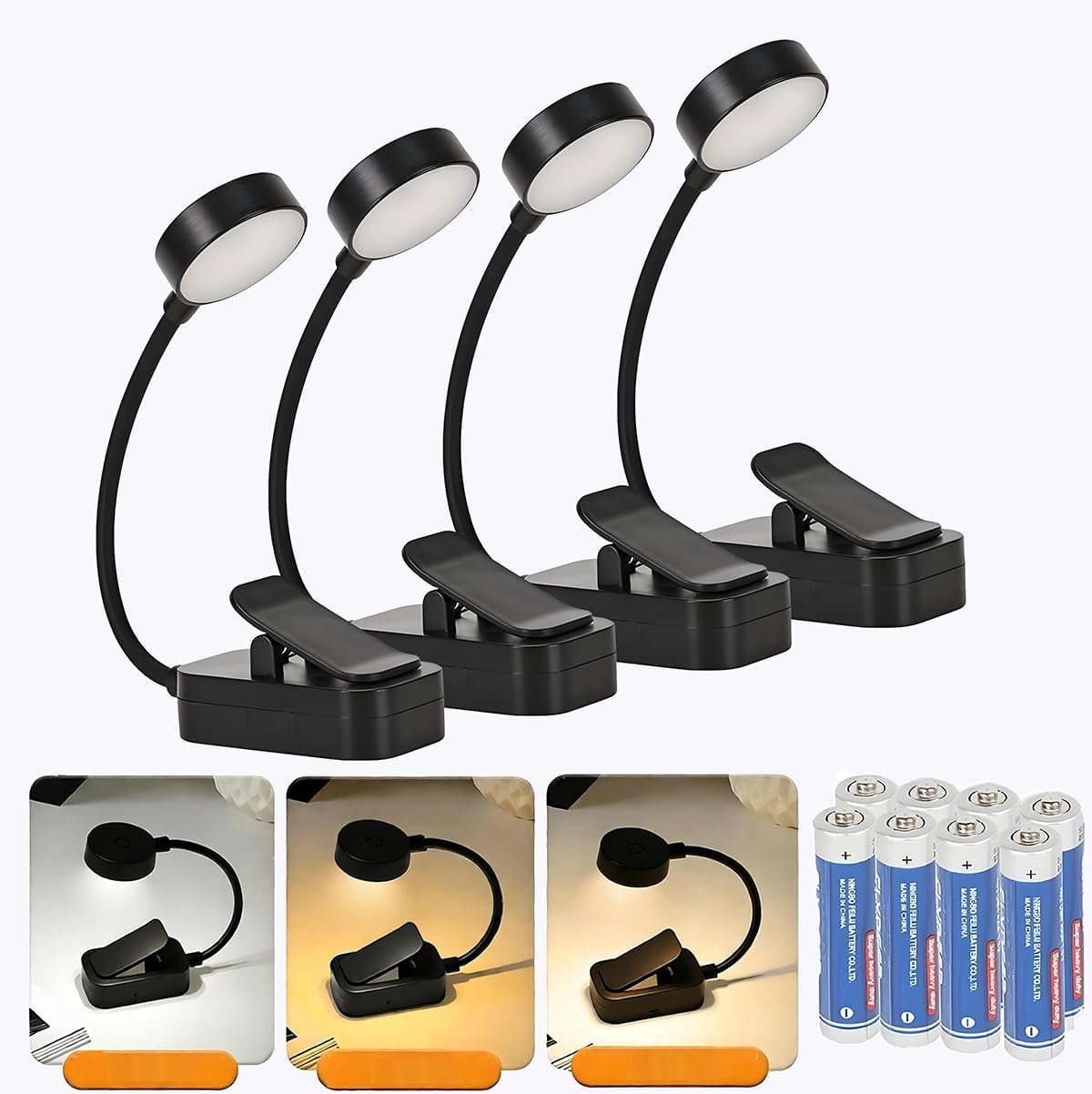Pack 4 Luces Lectura Cama 3 Colores Brillo Ajustable