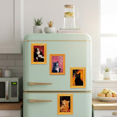 4 imanes de madera retro con diseño de gato para nevera y decoración