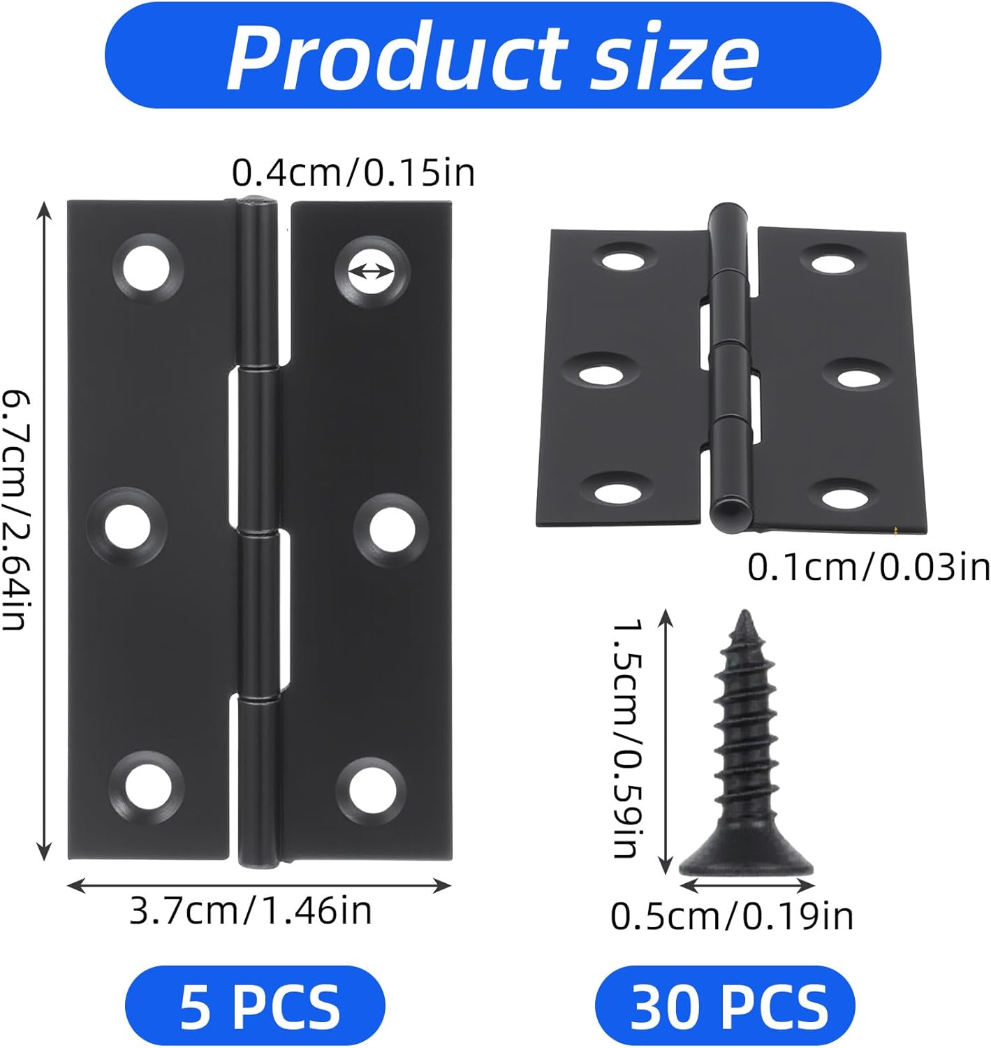 5 Bisagras Negras 2.5pulg Plegables para Puertas Pequeñas Muebles