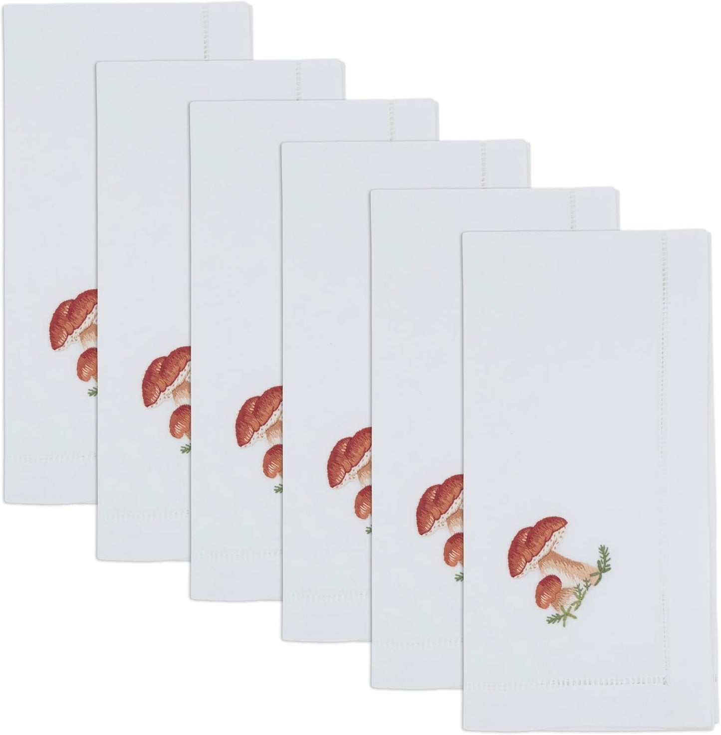 Set 6 Servilletas Algodón Bordado Hongos 20x20pulg