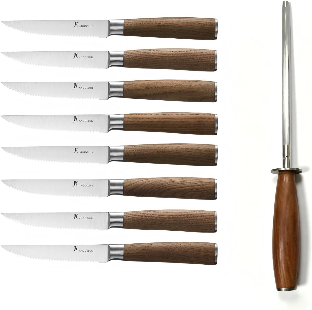 Set 8 Cuchillos Carne Acero Inox con Afilador Madera