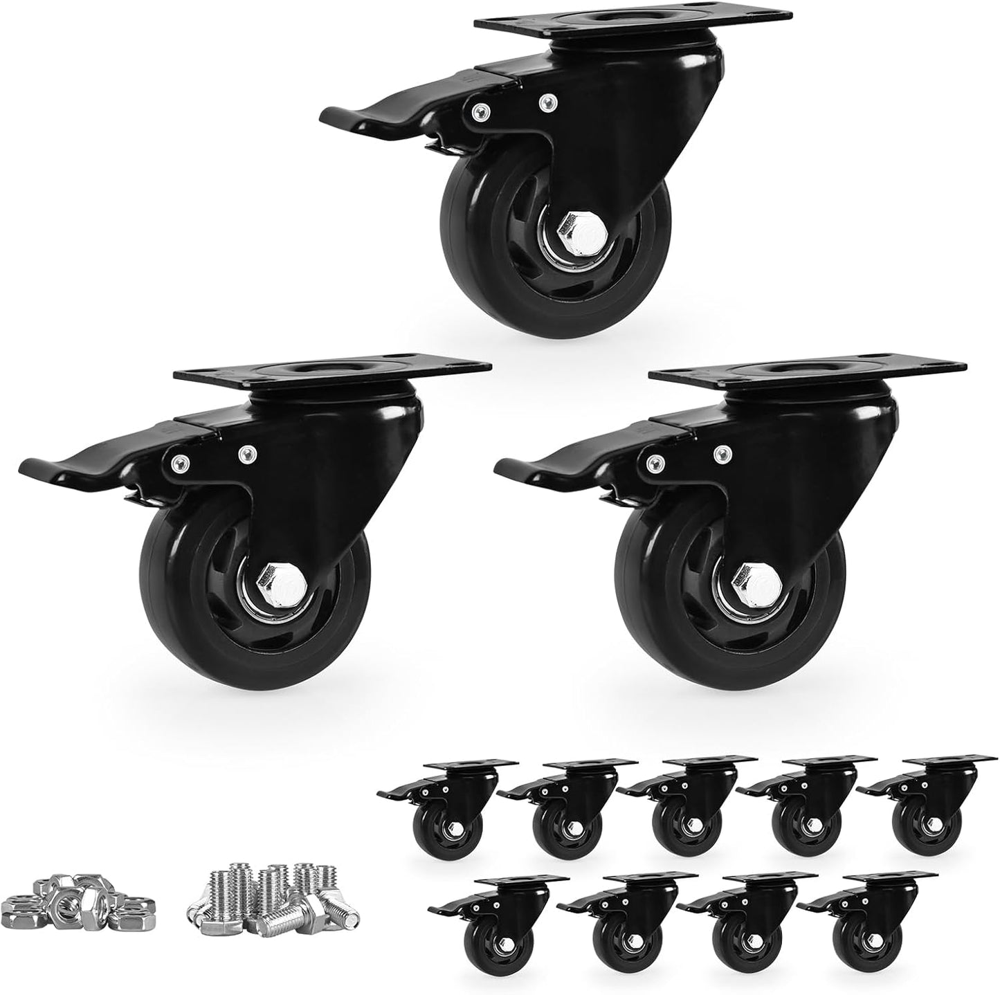 Ruedas giratorias bloqueo 3pulg set 12 negro