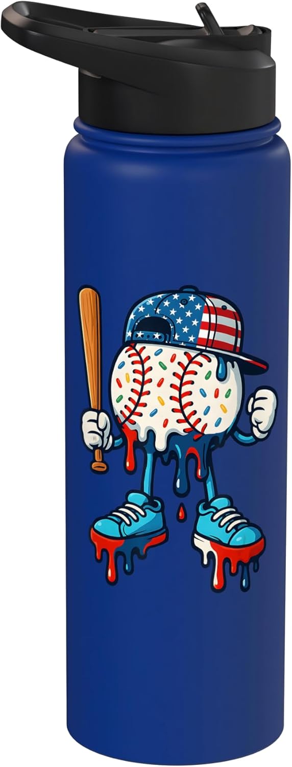 Bote de agua acero inoxidable aislado para niños Drip Baseball