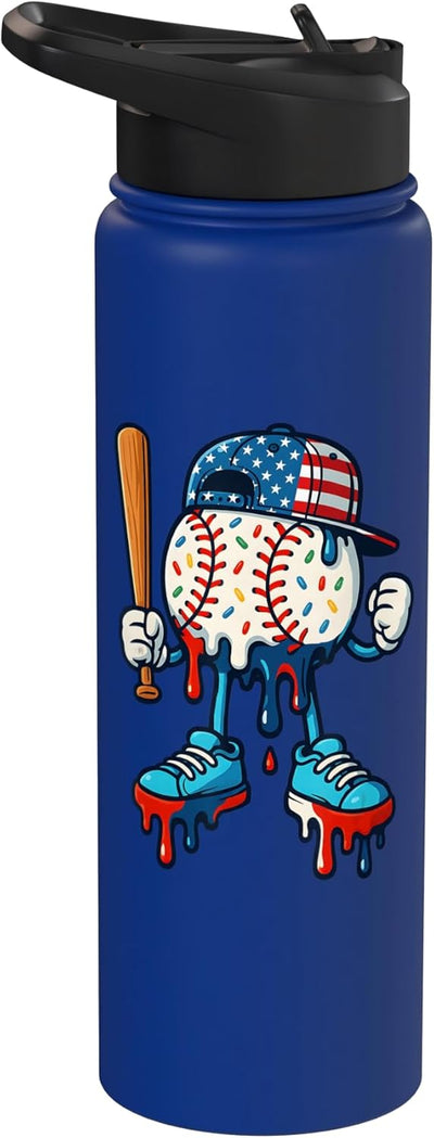 Bote de agua acero inoxidable aislado para niños Drip Baseball