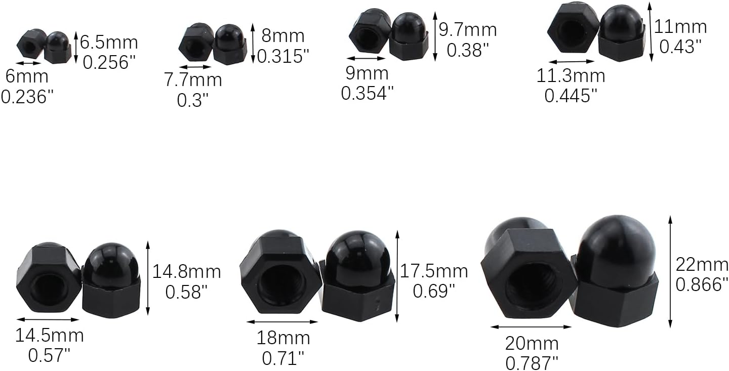 Set 120 tuercas hexagonales nailon negro M3-M12