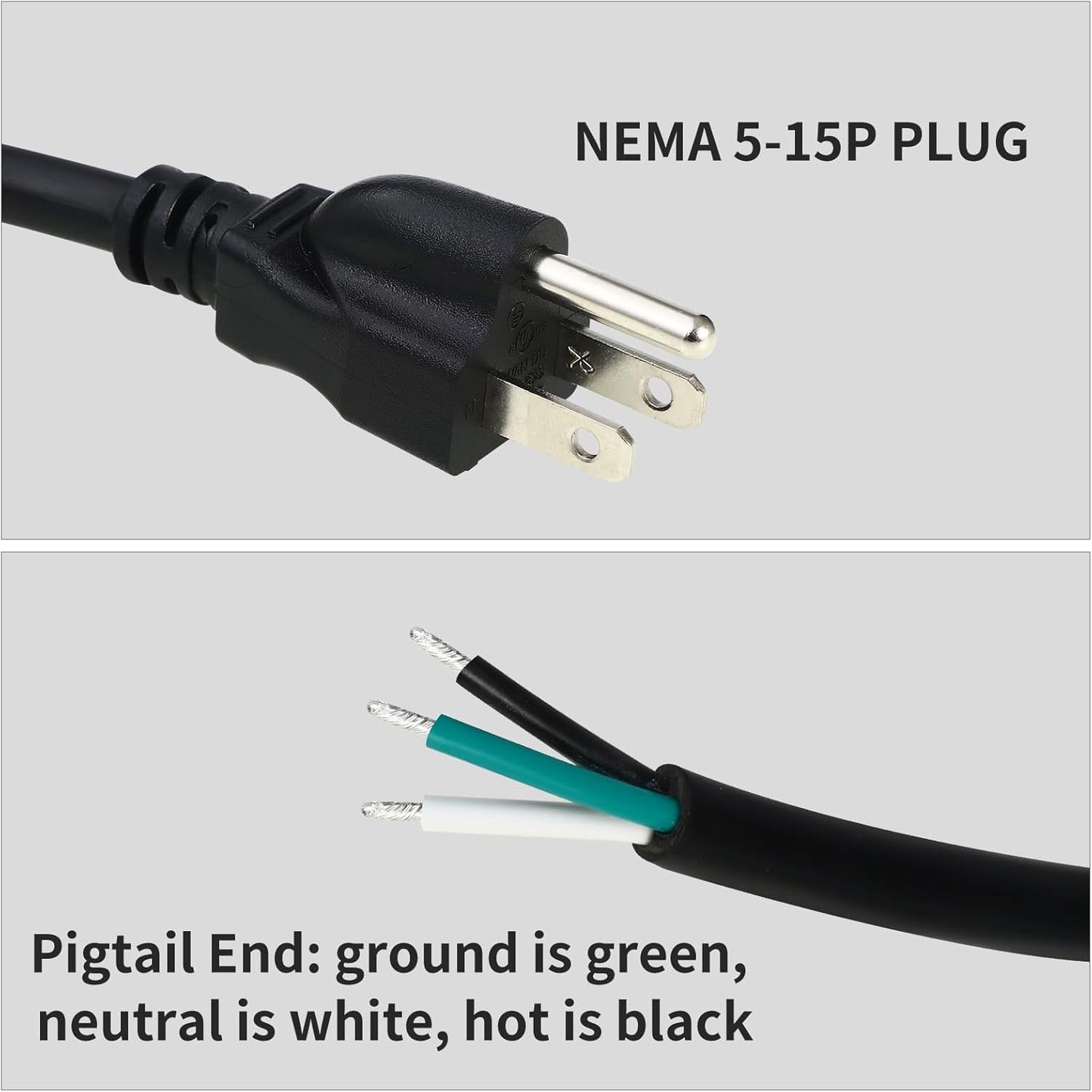Cable extensión plano 5 pies negro 3 puntas conexión tierra 125V