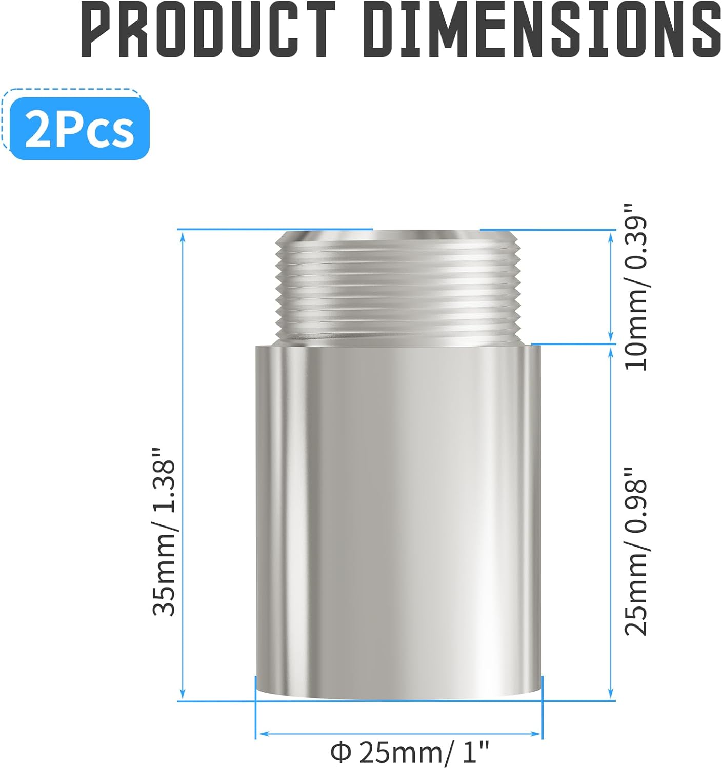 2 Brazos Extensión Cabezal Ducha Acero Inox G1/2