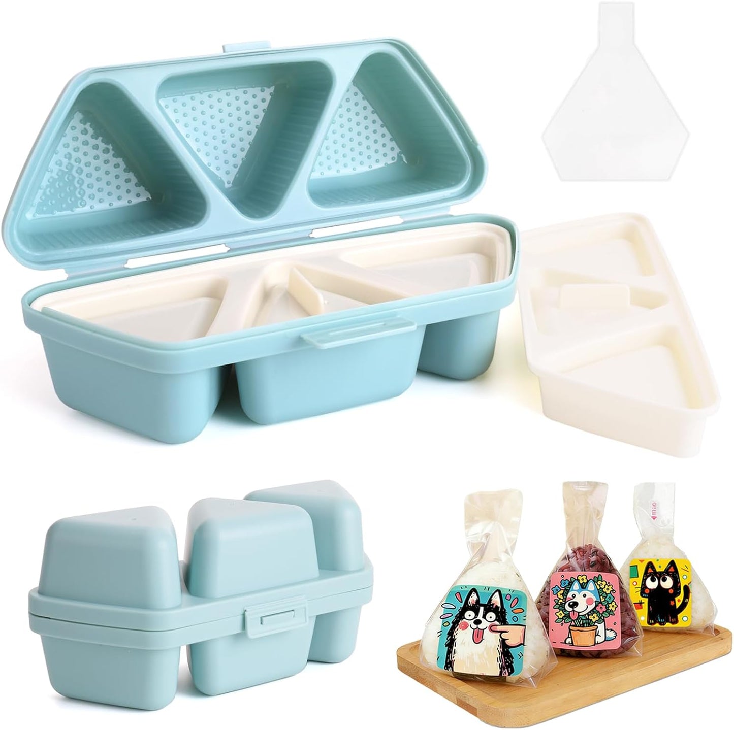Molde de onigiri triangular 6 en 1 con 50 envolturas para pícnics y fiestas