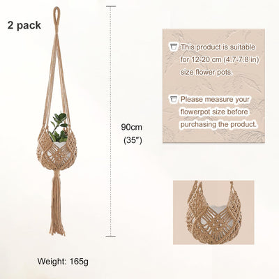 2 Colgadores Macramé Yute para Plantas 8pulg Cesta Bohemia 35pulg