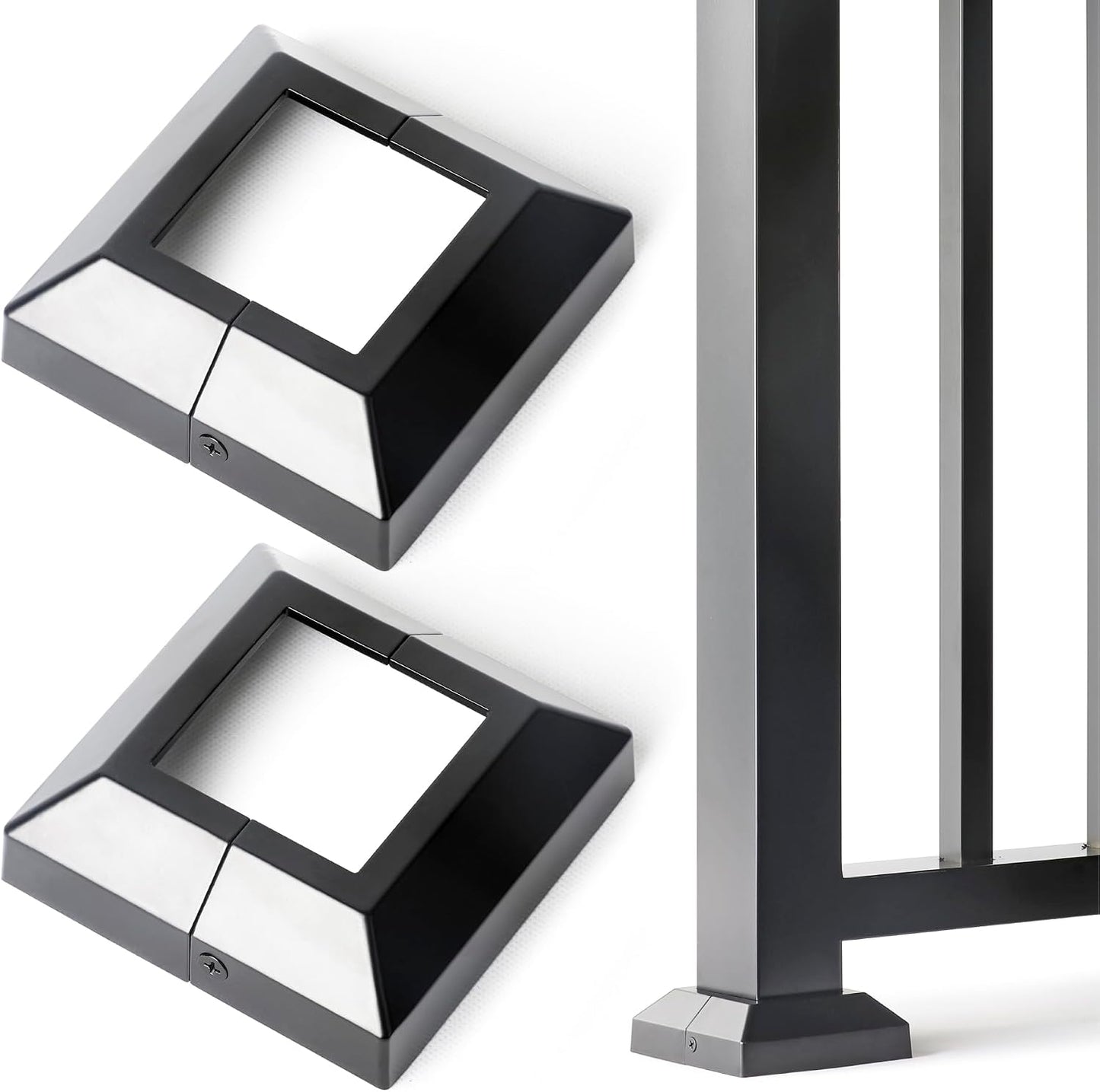 Pack 2 Cubiertas Aluminio Base Poste 2.5pulg Faldas Divididas Negro