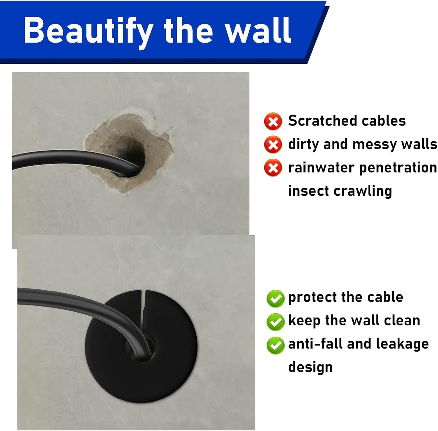 6 Ojales Pared Silicona 3/4pulg Antideslizante Negro Starlink