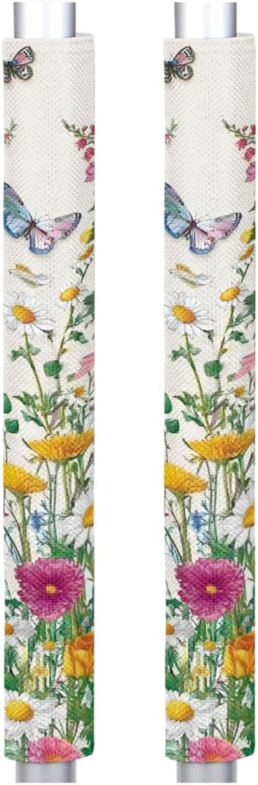 2 Pzas Fundas Manijas Puerta Nevera Diseño Flores Silvestres