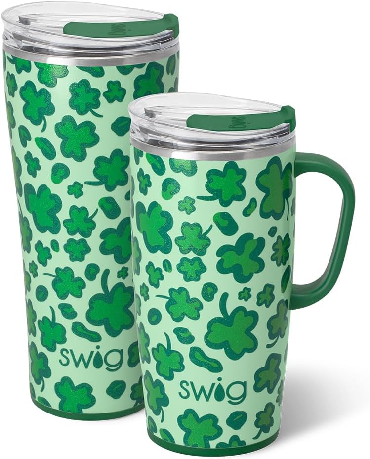 Juego vaso Swig Life Lucky Leopard XL triple aislamiento 32 oz con tapa taza viaje 22 oz acero inoxidable